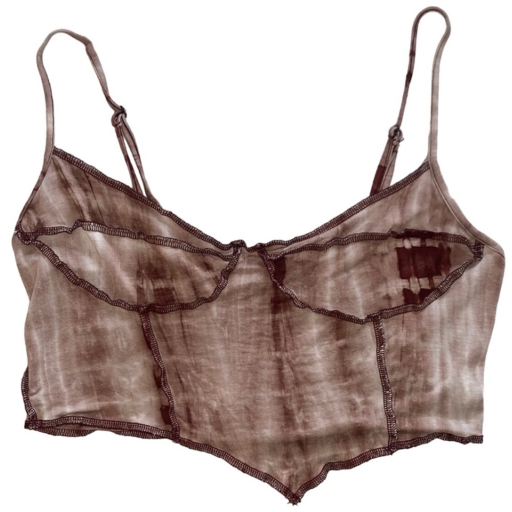 Shein Brown Tie-Dye Exposed Seam Cropped Tank Top Sz M